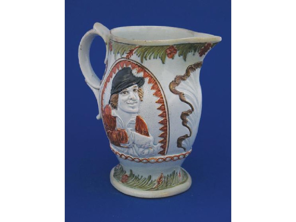 Appraisal: A TH CENTURY PRATTWARE JUG of ovoid form decorated in