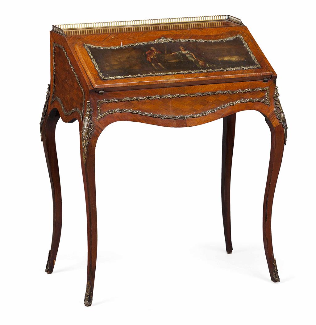 Appraisal: LOUIS XIV STYLE VERNIS MARTIN AND KINGWOOD PARQUETRY BUREAU DE