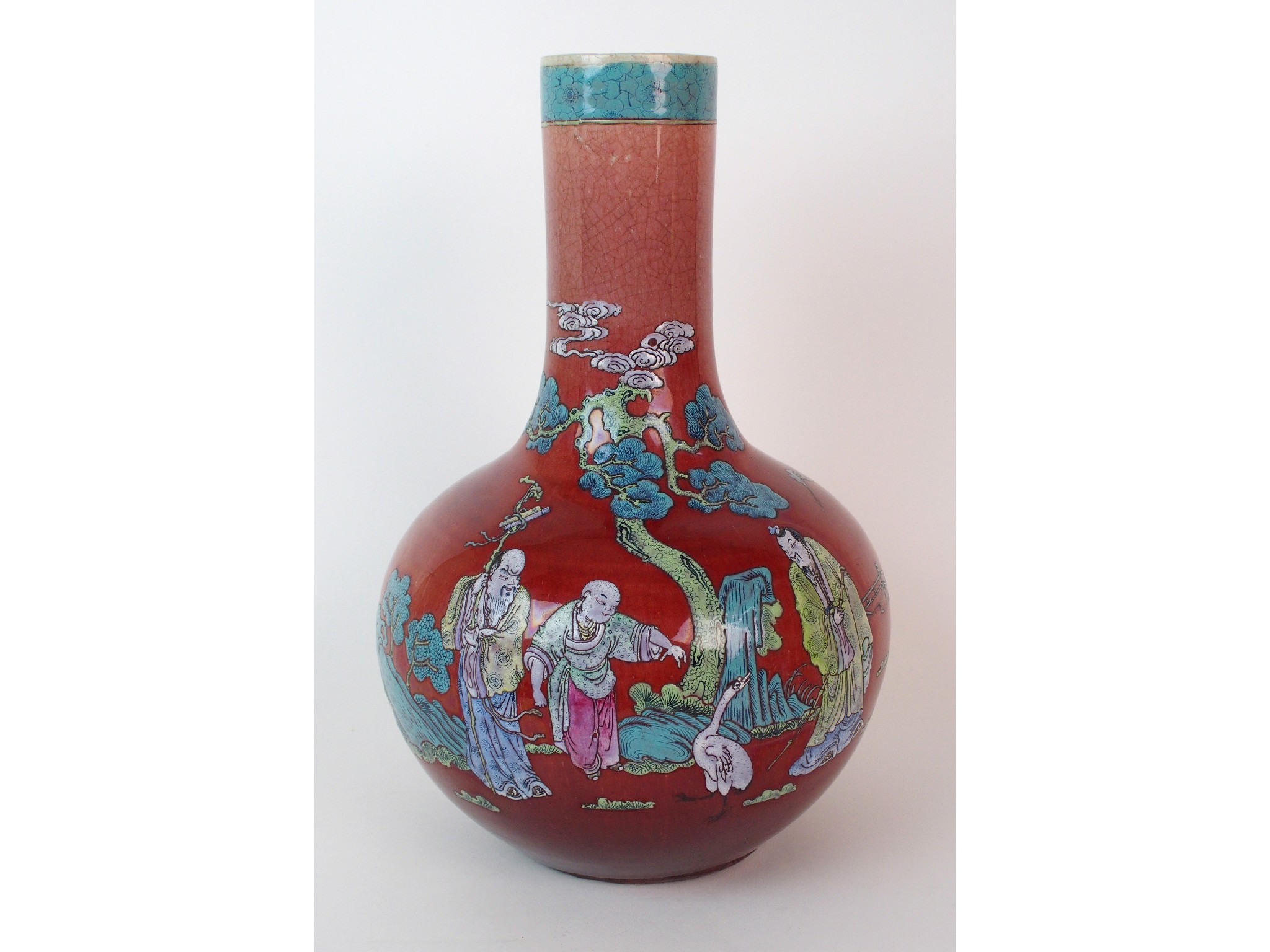 Appraisal: A Chinese flambe baluster polychrome vasepainted with figures beneath a