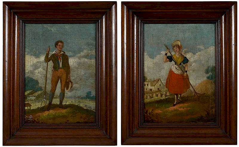 Appraisal: Pair of Continental School Paintings th century Harvest Scenes a