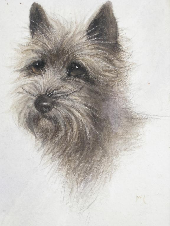 Appraisal: ENGLISH SCHOOL Study of a Terrier watercolour in ebonised frame