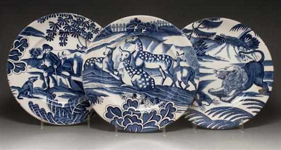 Appraisal: Three Johnson Bros blue transfer luncheon plates in the ''Tiffany