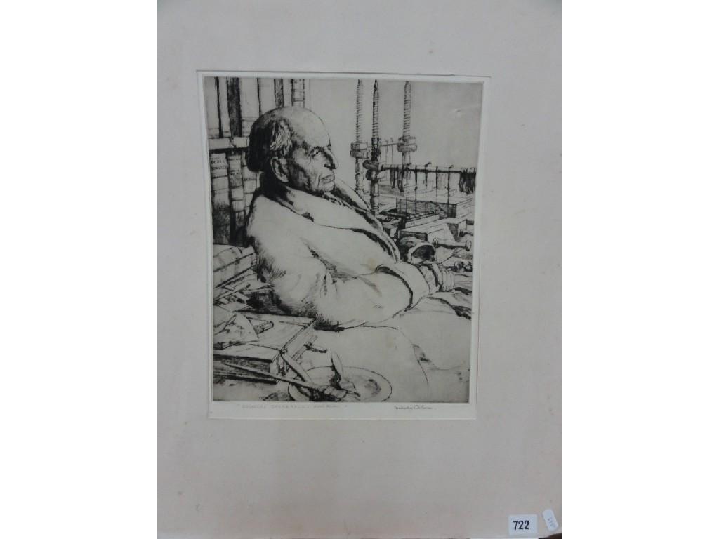 Appraisal: A black and white etching by Malcolm Osborne - Seated