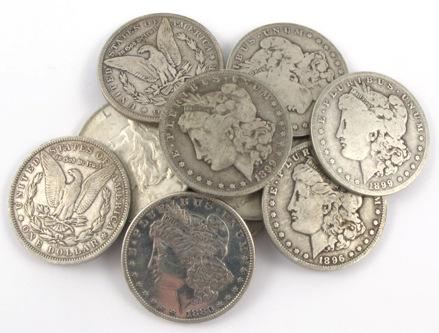 Appraisal: TEN U S SILVER DOLLARS Morgans and Peace types including