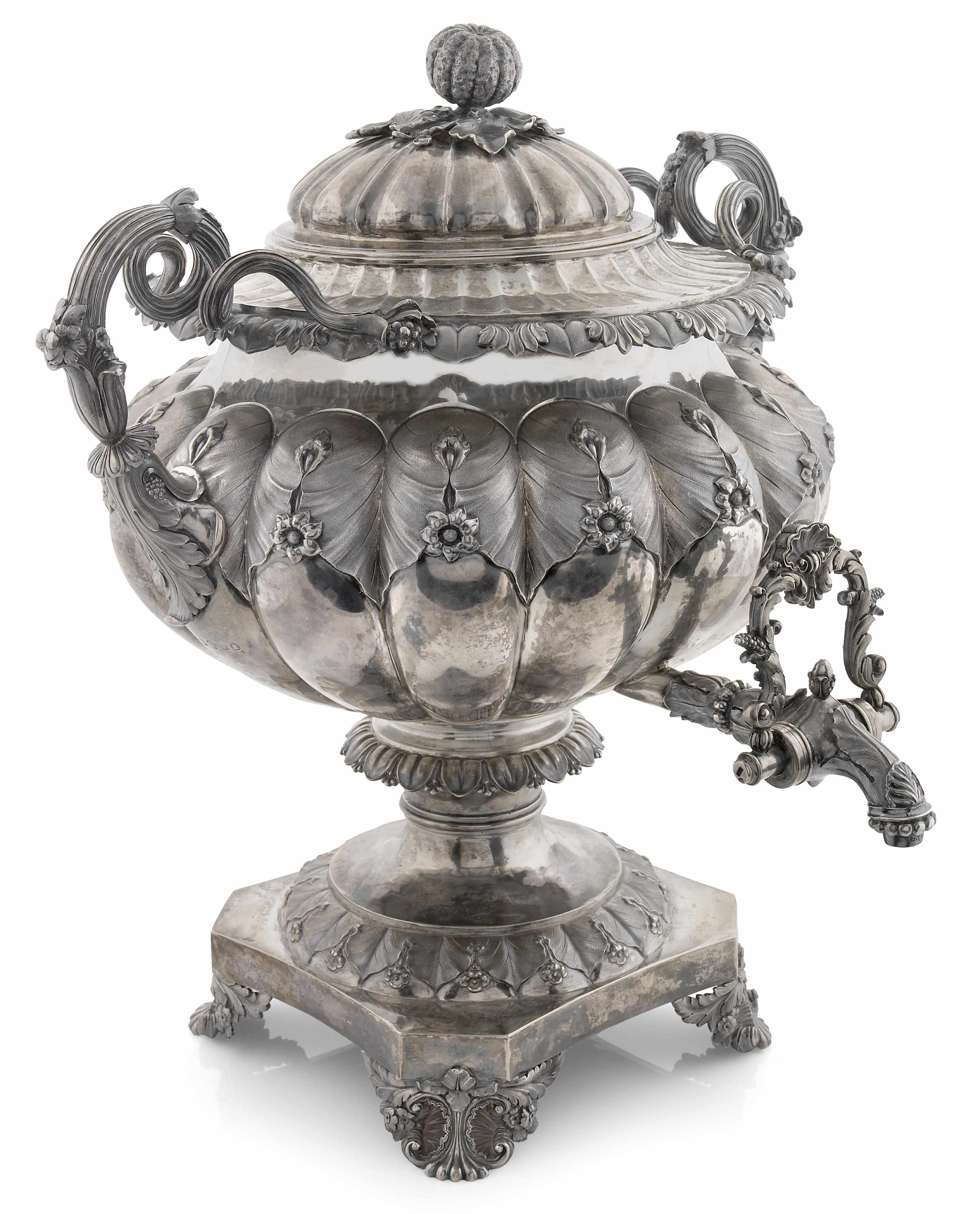 Appraisal: A George IV silver hot water urn with interior fittings