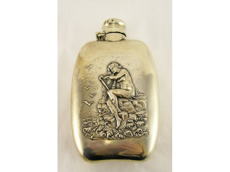 Appraisal: Sterling Flask with Embossed Figure Nouveau style design of a