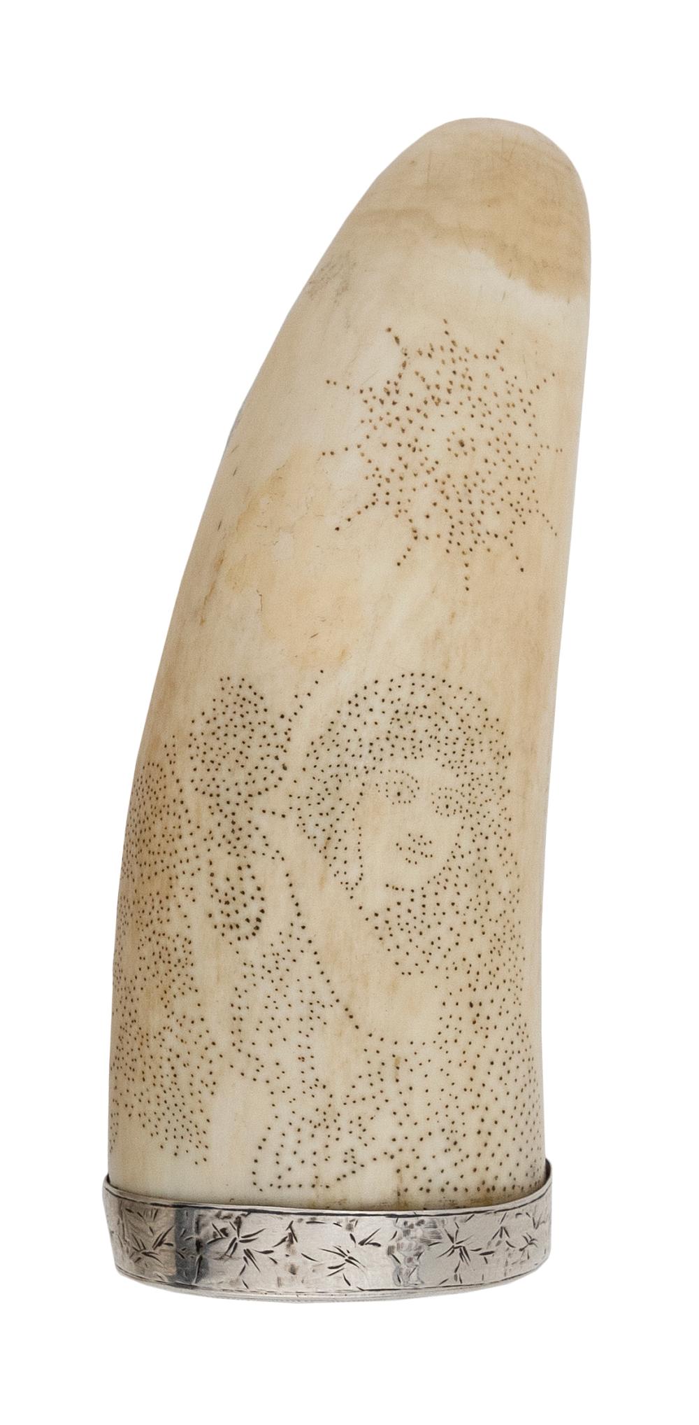 Appraisal: PINPOINT SCRIMSHAW WHALE'S TOOTH WITH PORTRAIT OF A LADY MID-