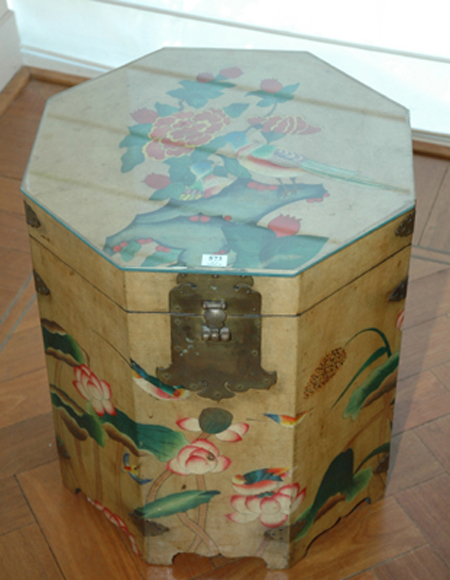 Appraisal: A PAIR OF CHINESE OCTAGONAL PAINTED SIDE TABLES Each painted