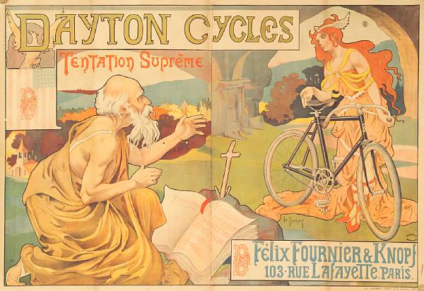 Appraisal: A rare Dayton Cycles 'Temptation Supreme' advertising poster after Henri