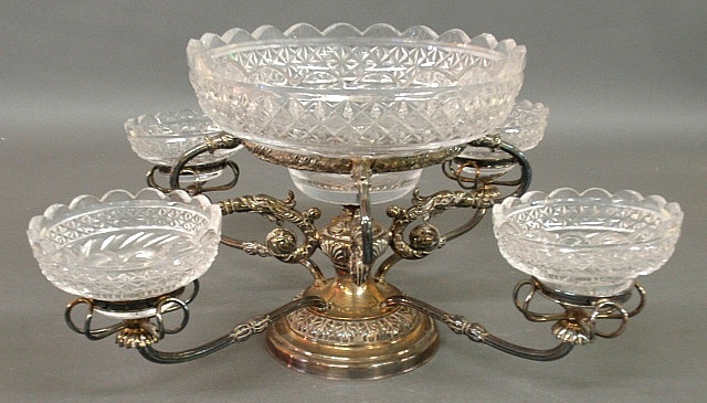 Appraisal: - Silverplate epergne c with weighted base crystal center bowl