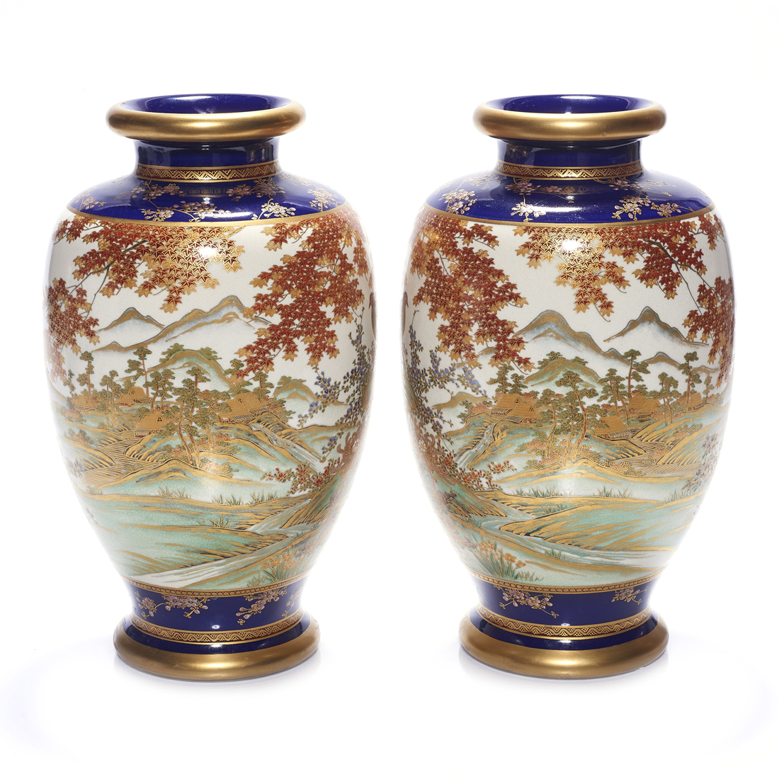 Appraisal: PAIR OF JAPANESE SATSUMA VASES Pair of Japanese Satsuma vases