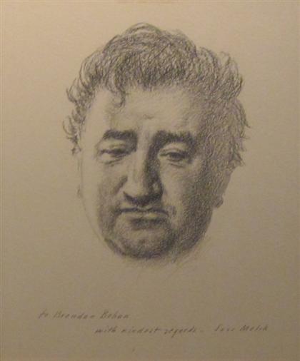 Appraisal: piece Charcoal Drawing Melik Soss Portrait head of Brendan Behan