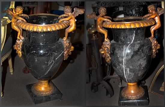 Appraisal: Pair of Classical style painted metal and marble garden urns