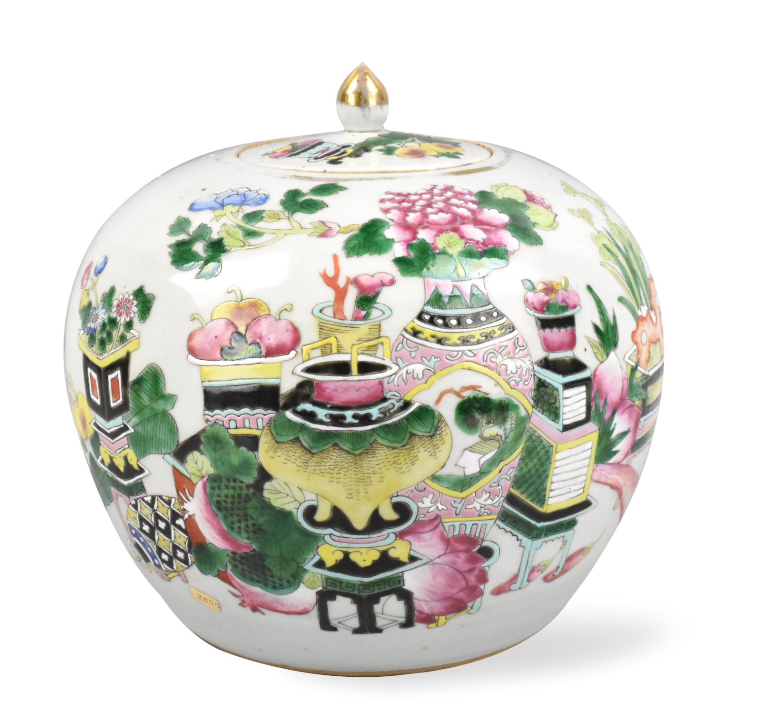 Appraisal: A Chinese globular shaped famille rose jar with cover Almost