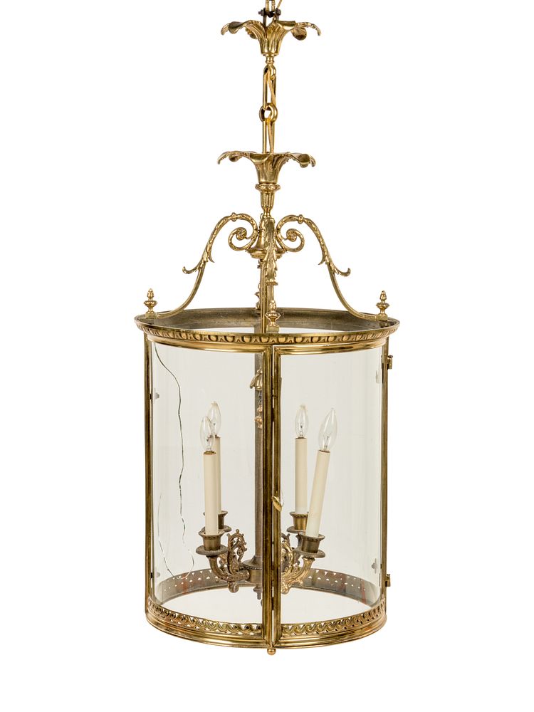 Appraisal: A French Brass and Glass Hall Lantern A French Brass