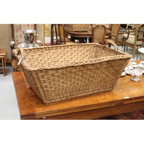 Appraisal: Vintage French twin handled hand woven cane laundry basket of