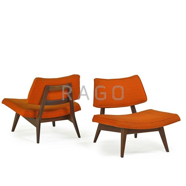 Appraisal: JENS RISOM Pair of lounge chairs Condition Report Light scuffs