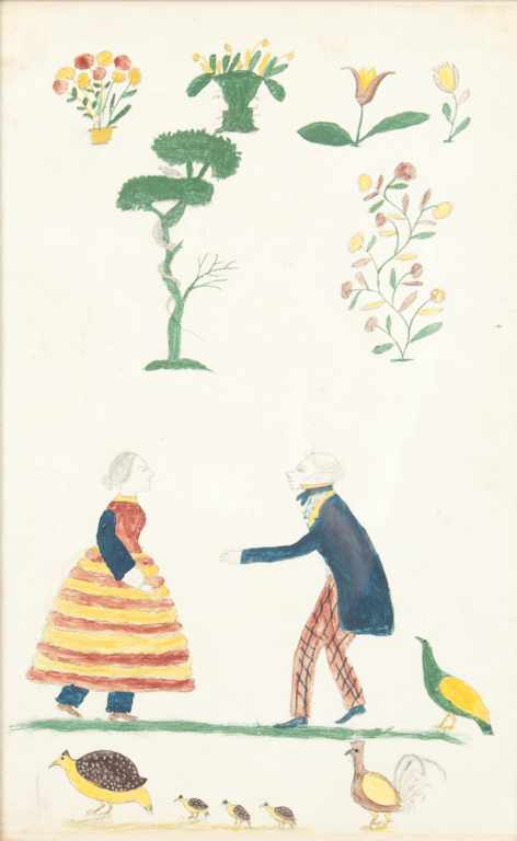 Appraisal: th century American folk art picture depicting a couple trees