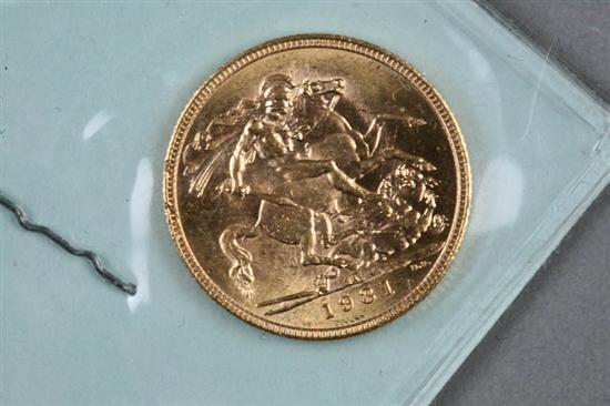 Appraisal: GOLD SOVEREIGN George V on obverse St George and the