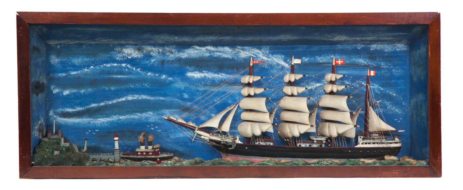 Appraisal: SHIP DIORAMA Late th-early th century wood string paper gesso