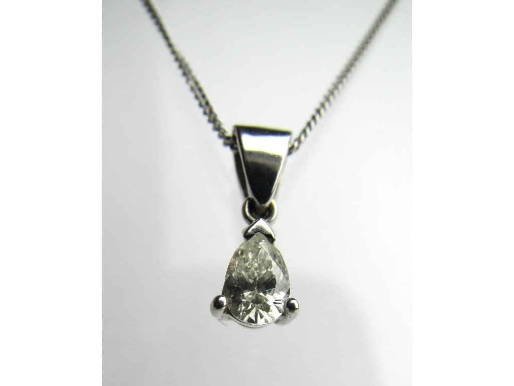 Appraisal: Eighteen carat gold pear shaped diamond pendant with diamond measuring