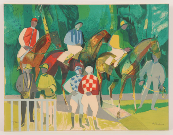 Appraisal: Camille Hilaire French - Horses and Jockeys in the Paddock