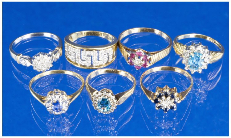 Appraisal: Collection Of Seven ct Gold Diamond And Gem Set Rings