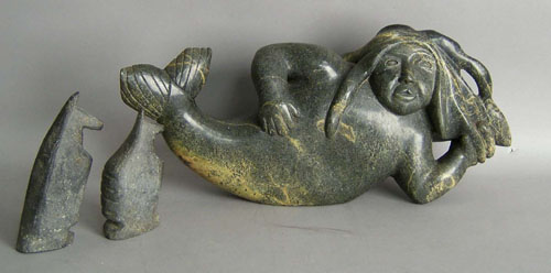 Appraisal: Inuit carved figure of a mermaid together with smaller carvings