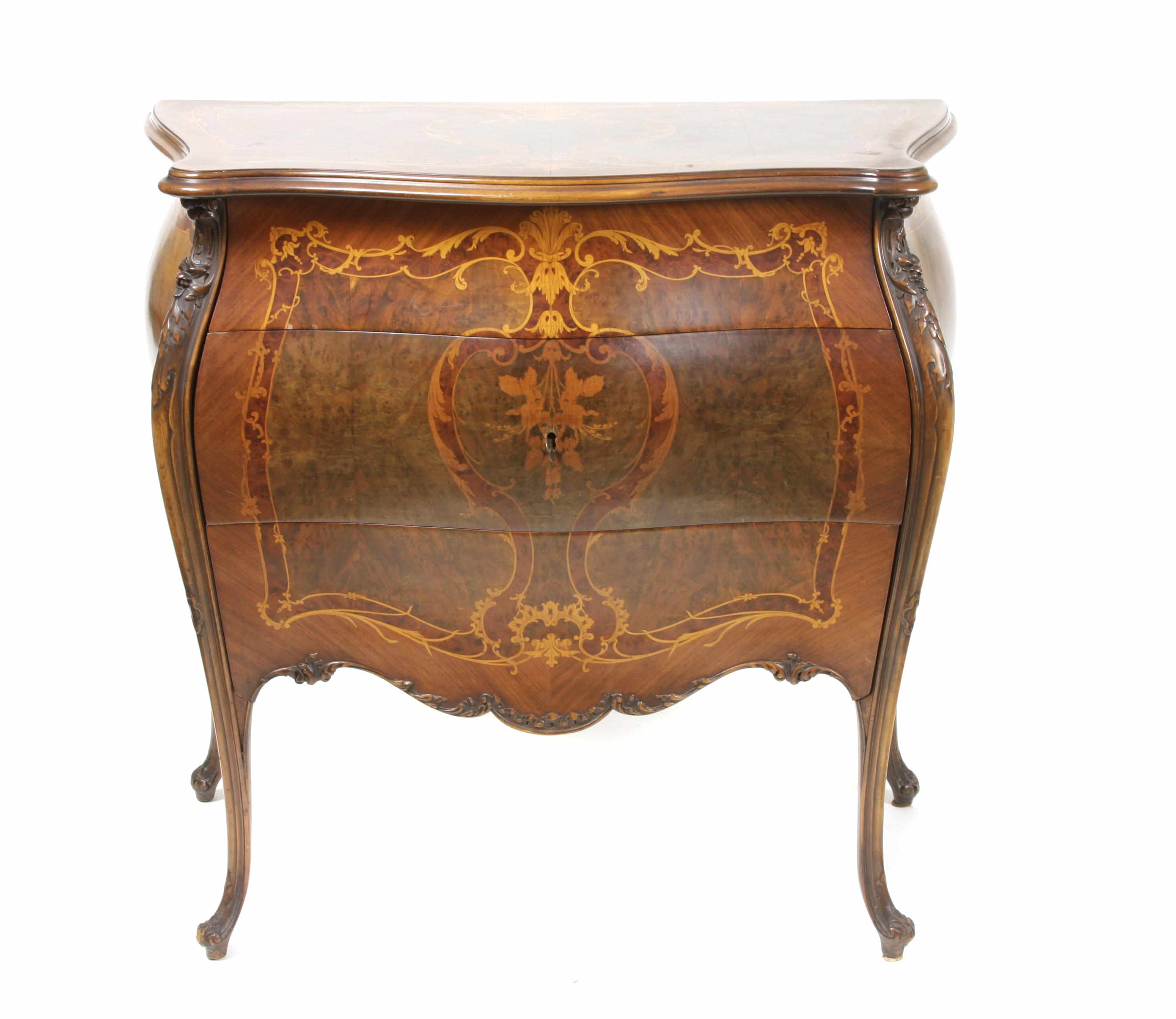 Appraisal: A Louis XV style marquetry inlaid walnut commode th centuryheight