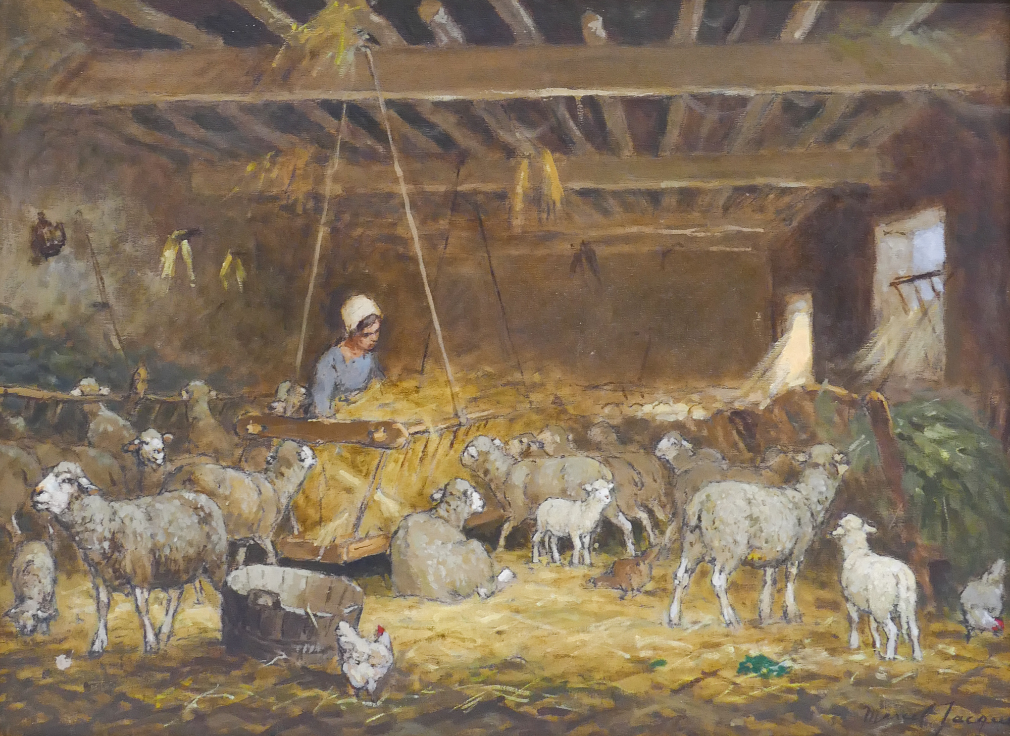 Appraisal: Marcel Jacque - France 'In the Barn' Oil on Canvas