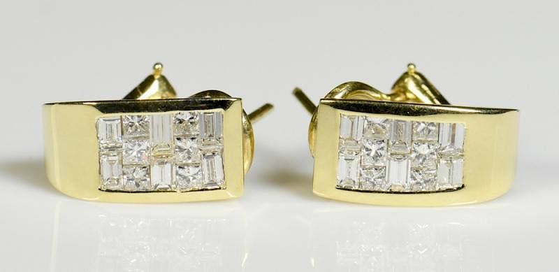 Appraisal: K Diamond Fashion Earrings K yellow gold diamond hoop huggie