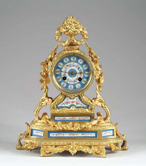 Appraisal: FRENCH STYLE ORMOLU AND HAND PAINTED PORCELAIN MANTLE CLOCK Porcelain