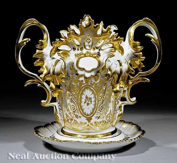 Appraisal: A Fine Paris Porcelain Gilt-Decorated Jardini re and Undertray late