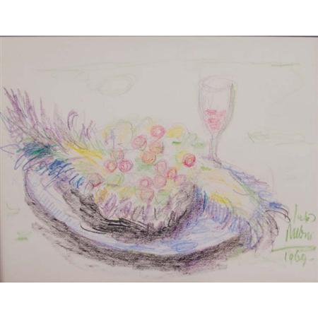 Appraisal: Reuven Rubin Israeli - Still Life with Fruit and Wine