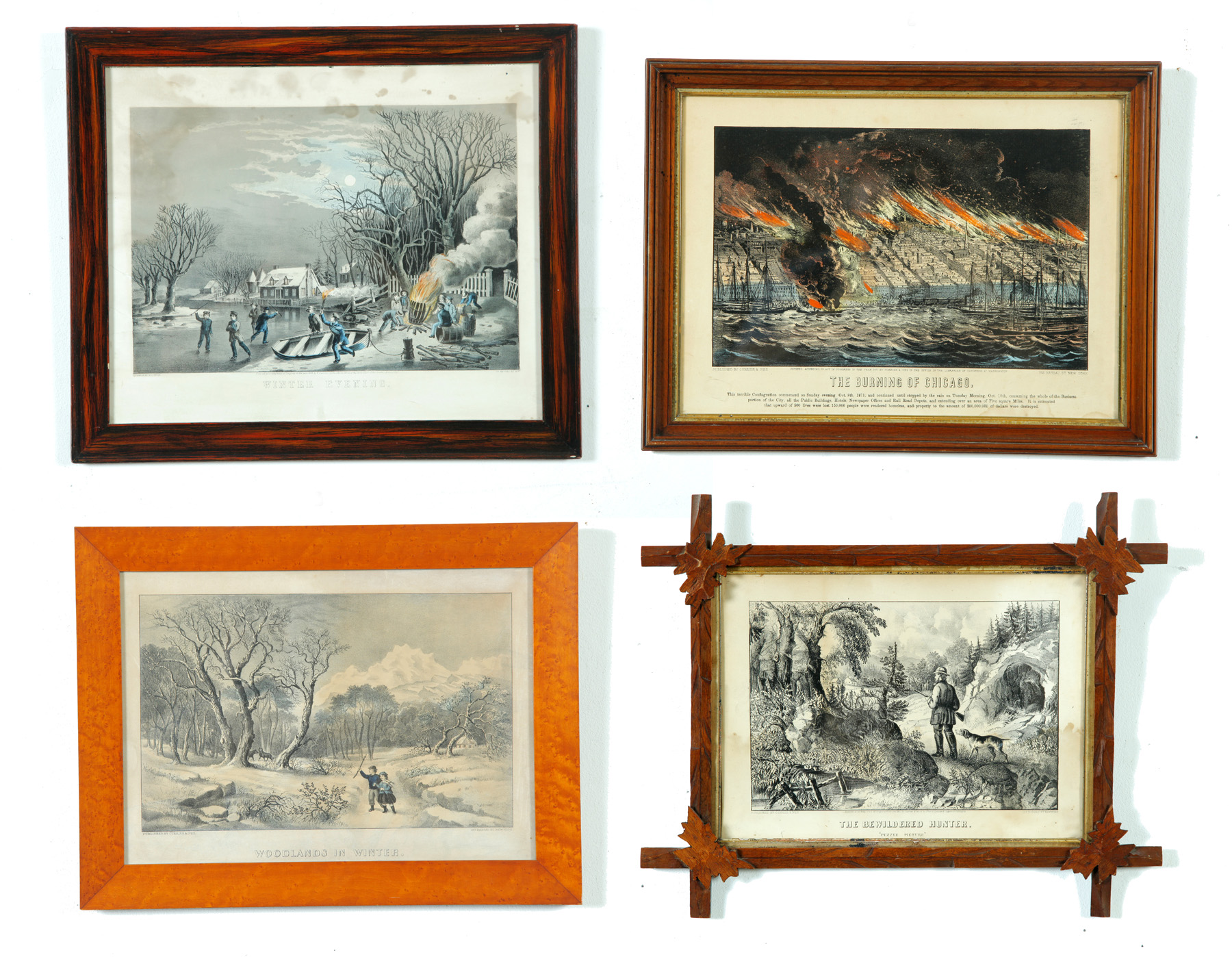 Appraisal: FOUR CURRIER CURRIER AND IVES PRINTS Hand colored lithographs Winter