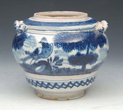 Appraisal: AN TH CENTURY TIN GLAZED BLUE AND WHITE CONTINENTAL JAR