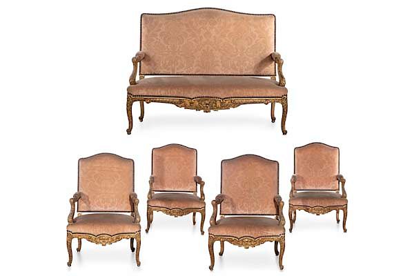 Appraisal: A Louis XV style giltwood suite of seat furniture A