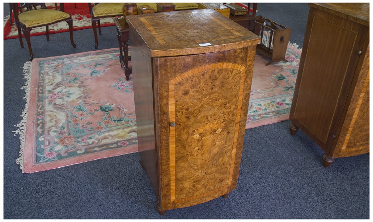 Appraisal: Pair Of Bedside Cabinets Bow Fronted Burr Maple Fronts And