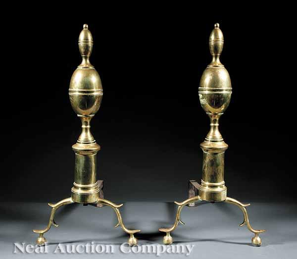 Appraisal: A Pair of Georgian Brass Andirons th c lemon finial