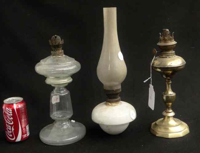 Appraisal: Lot including brass oil lamp clear glass oil lamp