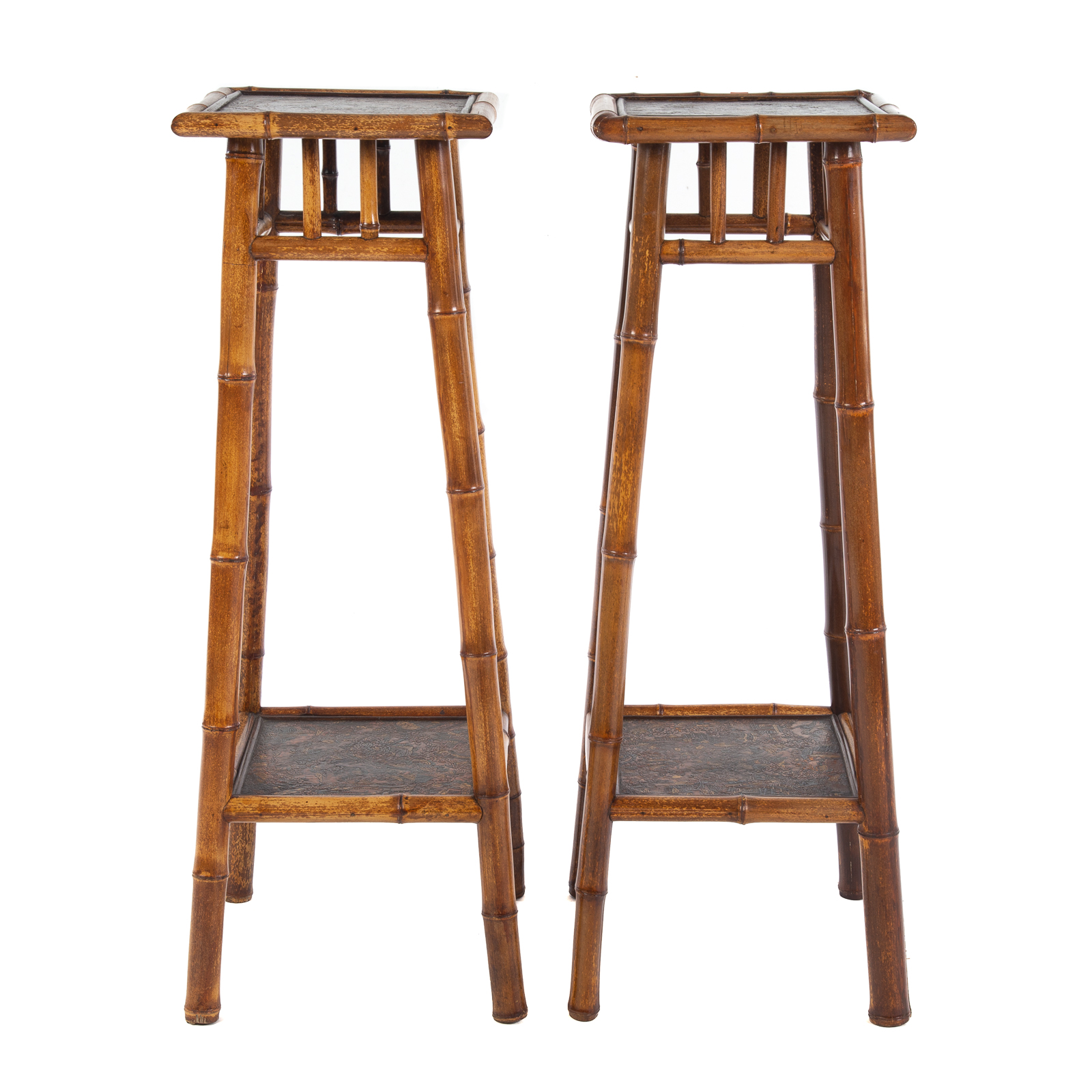 Appraisal: A PAIR OF ASIAN BAMBOO PLANT STANDS th century shelves