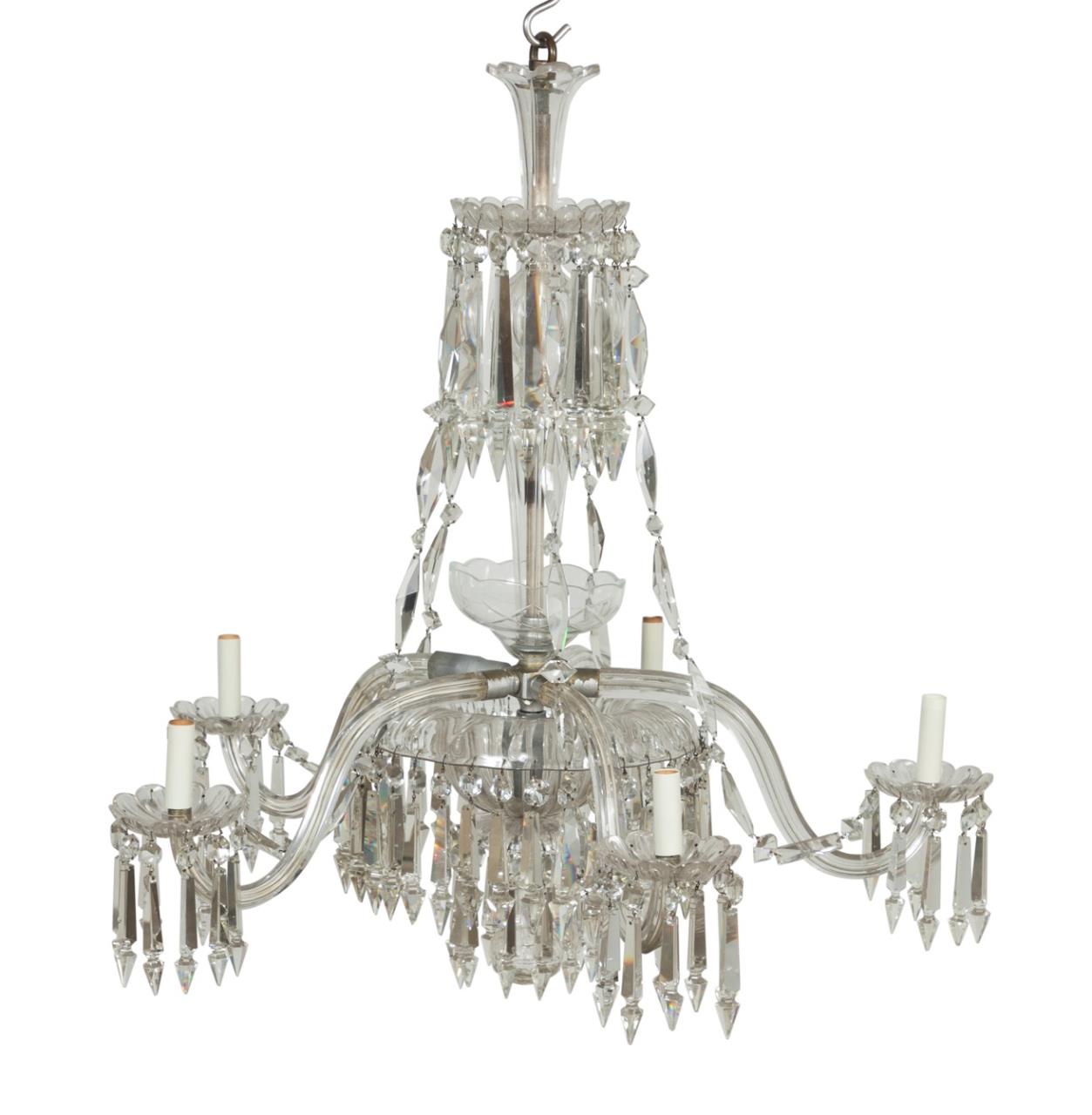 Appraisal: CONTINENTAL FIVE LIGHT CRYSTAL CHANDELIER C Continental five light colorless