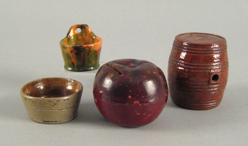 Appraisal: Redware miniature orange and green glazed wall pocket th c