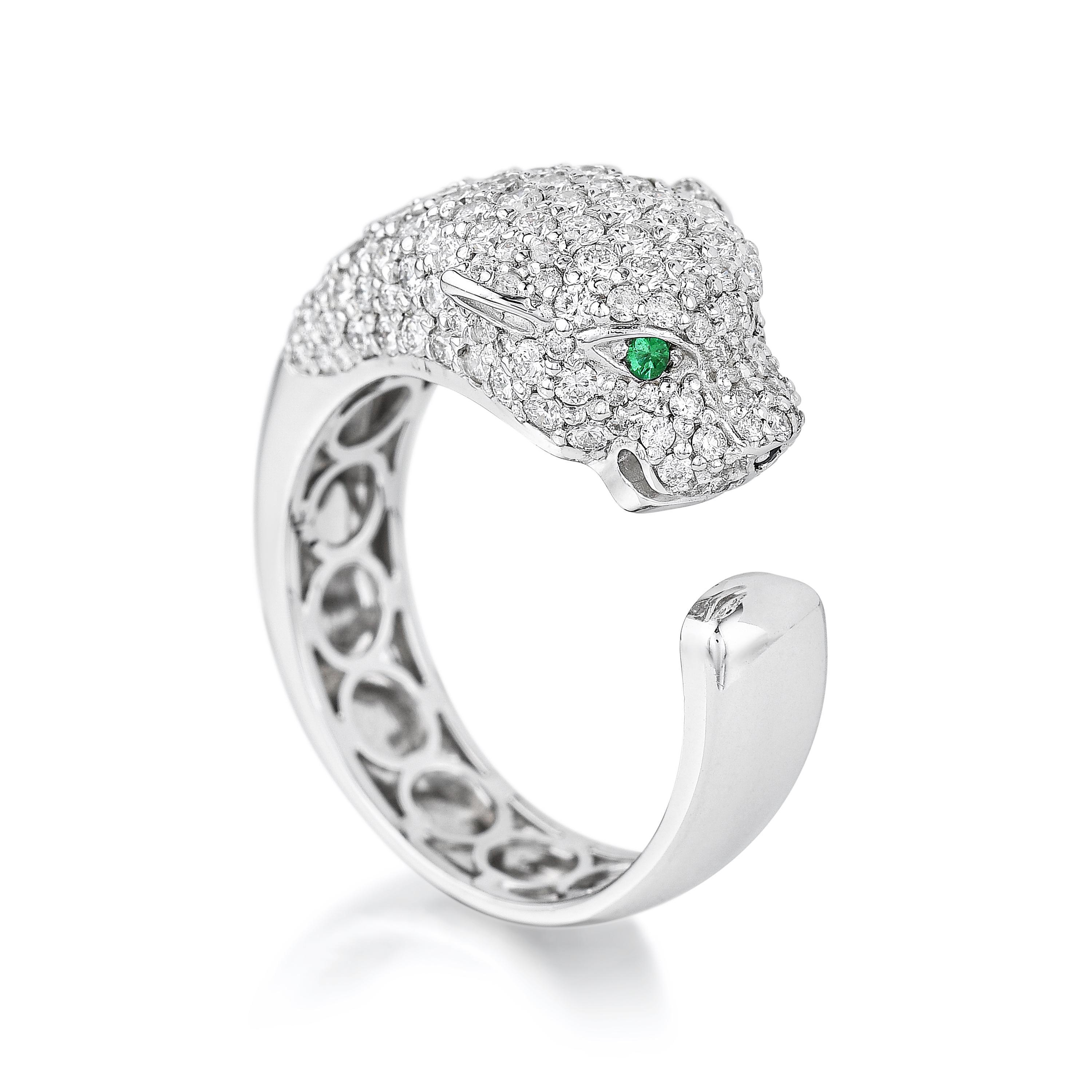 Appraisal: DIAMOND PANTHER MOTIF RING METAL K white gold GEMSTONE S