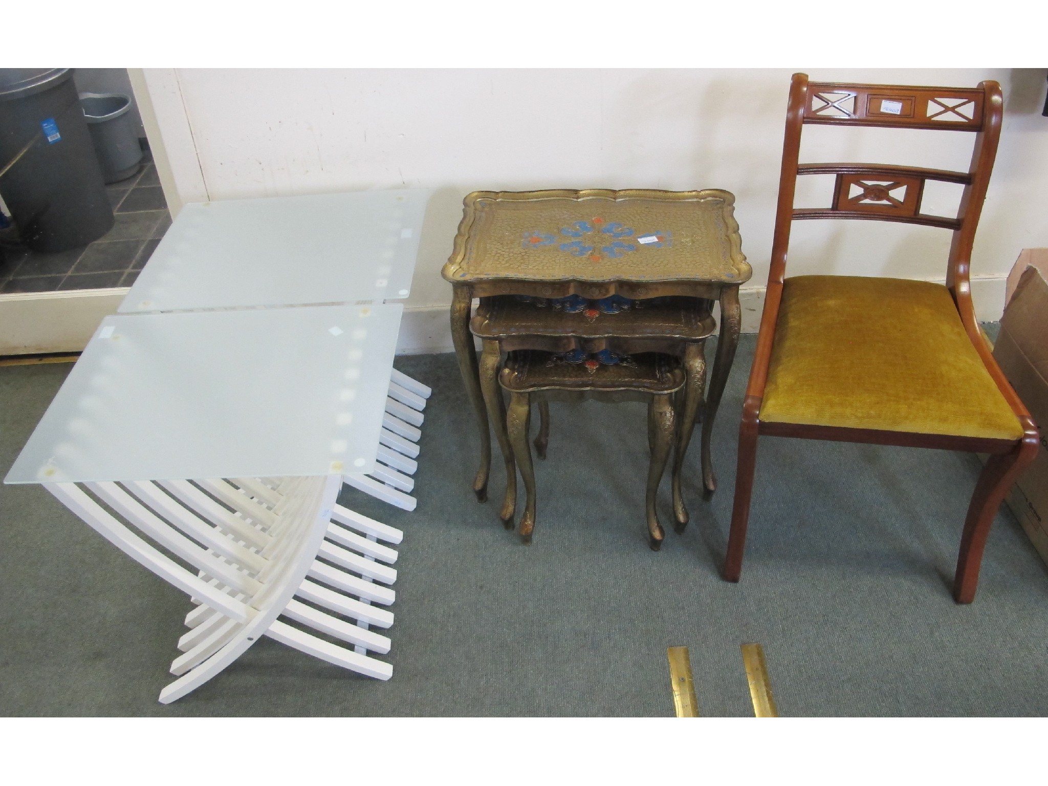 Appraisal: A pair of contemporary white glass topped tables set of