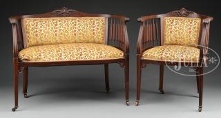 Appraisal: -PIECE UPHOLSTERED MAHOGANY PARLOR SET The set consists of a