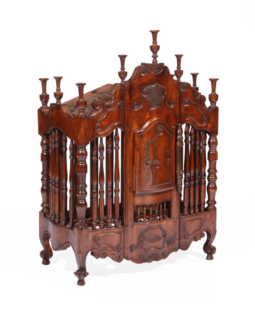 Appraisal: Antique French Provincial Walnut Panetiere scrolled crest surmounted by urn-form