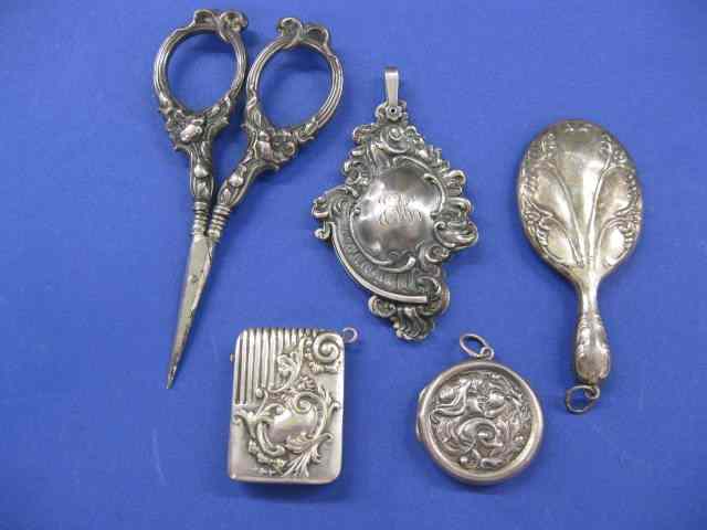 Appraisal: Sterling Silver Items includes dance card pendant stamp box locket