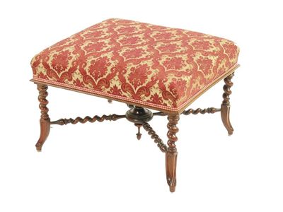 Appraisal: A th century continental stool with patterned damask on turned