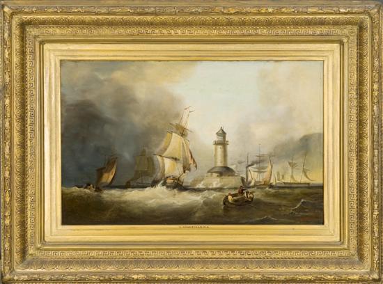 Appraisal: Stanfield Clarkson UK - ''Harbour Scene with Lighthouse'' Oil on